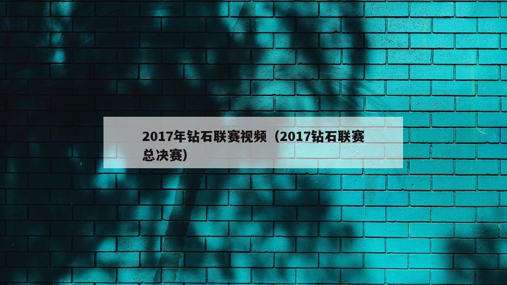 2017年钻石联赛视频（2017钻石联赛总决赛）